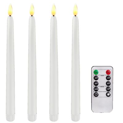 1Set Timer Battery Operated LED Taper Candles for Halloween,Wedding Decoration Creamy-White
