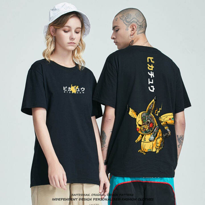 มีสินค้า-เสื้อยืดพิมพ์ลายการ์ตูน-pikachu-สำหรับผู้ชาย