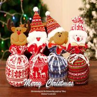 New Christmas Santa Sack Children Xmas Gifts Candy Stocking Bag Exquisite Santa Claus Printed Linen Christmas Decor Candy Bag Socks Tights