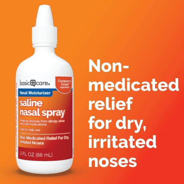 Amazon Basic Care Premium Saline Nasal Moisturizing Spray irritated and dry allergy sinus cold