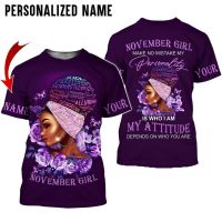 （Contact customer service for customization）in stockBlack Girls 3D T-shirt, Personalized Name Black November Girls 3D Full PrintCustomizable（Stock available in sizes for adults and children）