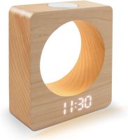 Digital Wooden Alarm Clock, 3 Levels Dimmer, 3 Alarm Settings Wood LED Clocks with Night Light for Bedroom, Bedside, Desk, Kids