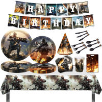 (ร้อน) Call Of Duty Theme Party ตกแต่งถ้วยกระดาษผ้ากันเปื้อนแบนเนอร์หมวกเค้ก Toppers Baby Shower บอลลูนเด็กวันเกิดอุปกรณ์