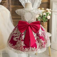 Embroidery Elegant Kids Princess Dresses for Baby Girls Backless Bow Lace Wedding Party Evening Gown Children Ceremony Costume