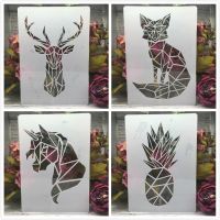 4Pcs A4 29cm 3D Animals Fox Pineapple DIY Layering Stencils Wall Painting Scrapbook Coloring Embossing Album Decorative Template