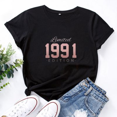 จำกัด1991 Letter เสื้อยืดพิมพ์ภาพผู้หญิงฤดูร้อนแฟชั่น Casual Tshirt สำหรับผู้หญิงแขนสั้น Tee เสื้อผู้หญิง