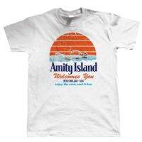 มาใหม่ล่าสุดผู้ชายแฟชั่นผู้ชาย Amity Island ตลกคอกลมแขนลำลองขาสั้นพิมพ์ลายแฟชั่นผ้าฝ้าย100%