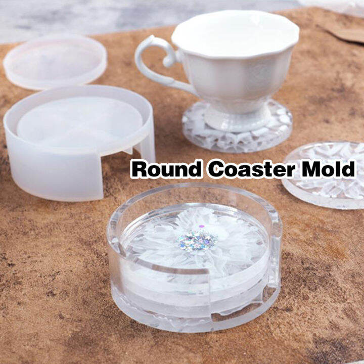 5pcs/set DIY Epoxy Resin Coaster Mold With Holder Round Coaster Mould