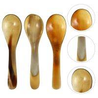 3 Pcs Horn Coffee Spoon Wear-resistant Dessert Compact Ceramic Serving Spoons Cake Decor Natural Food Serving Utensils