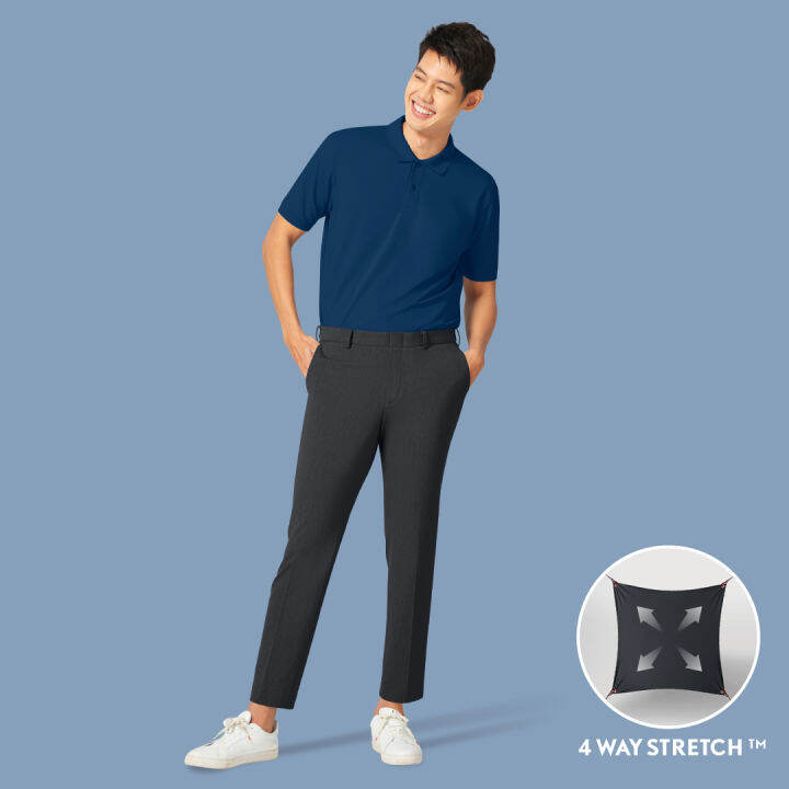 GQ Perfect Ankle Pants กางเกงผู้ชายขาห้าส่วน สีเทาเข้ม Lazada.co.th