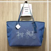 กระเป๋าสะพาย COACH แท้ ผ้าลายรถม้า Coach สายหนังแท้ รุ่นหายาก COACH 35337 EMBOSSED HORSE AND CARRIAGE ZIP TOTE IN CANVAS Denim สีน้ำเงิน