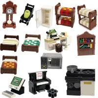 Blocos de construção da cidade estante toalete piano carrinho bebê diy moc brinquedos para crianças geladeira cama grill placa weeder modelo