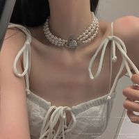 ต้นฉบับ Vivienne Western Empress Dowager light luxury niche diamond Saturn pearl necklace womens summer choker three-layer collar necklace collarbone chain