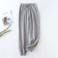 Japanese-style New Spring And Summer Womens Trousers 100 Cotton Crepe Cloth Large Size Color Tie Pants Casual Pants Home Pants