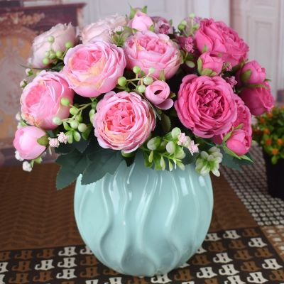[AYIQ Flower Shop] ขายดีที่สุด Beautiful Rose Peony ดอกไม้ผ้าไหมประดิษฐ์ขนาดเล็กสีขาวช่อดอกไม้หน้าแรกปาร์ตี้ฤดูหนาวงานแต่งงานตกแต่งดอกไม้ปลอม