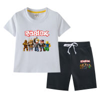 Ro Bloxs เสื้อยืดแขนสั้นสำหรับเด็กผ้าฝ้ายบางฤดูร้อนกางเกงขาสั้นแบบลำลองเด็กหญิงเด็กชาย2ชิ้น