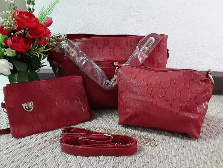 Red Leather 3 in 1 women outdoor travel hand bag-fashion bag-top handle bags