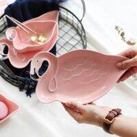 Creative 3D Flamingo Ceramica Dishes Tableware Dessert Fruits Plate Salad Bowl Originality Tea Breakfast Disc Western-style 1pc