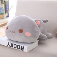 【CW】Kawaii Cat Plush Toy Stuffed Lying Kitty Pillow White Grey Kids Toys Birthday Gift for Children