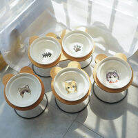 Hot Sale High-end Bowl Bamboo Shelf Ceramic Cat Feeding and Drinking Bowls for Dogs Cats Bowls Feeder Accessories