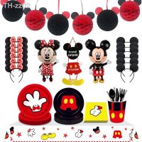 ❀✟ Mickey Mouse Theme Party Banner Party 8 People Disposable Plate Napkin Cup Cake Toppers for Kids Favor Flag Decoration Gifts