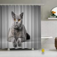 ☸♤❈British Shorthair Cat Lying On White Photo Practical Shower Curtain for Home Office,79L x 72W