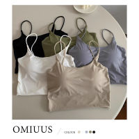 [OMIUUS] เข้ารูปพอดีสายเดี่ยวเซ็กซี่ผ้าใยสังเคราะห์สำหรับผู้หญิง2023ใหม่เปิดหลังสั้นเสื้อกล้าม