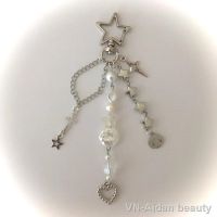 Cyber Y2k White keychain Star beads charm cross aesthetic cute Personalized keychain women men