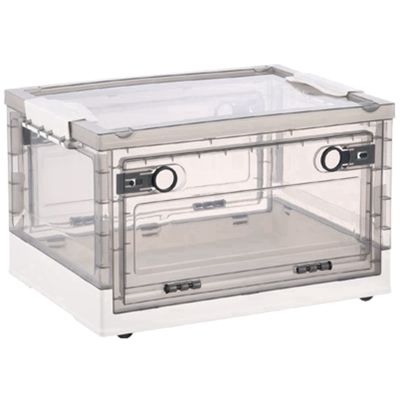 Collapsible Storage Bins with Double Side Doors , Clear Storage Boxes with Lid , Organization Box with Wheels