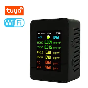 Tuya wifi 7 in 1 intelligent air quality detector pm2.5 co2 tvoc hcho  temperature humidity aqi detector