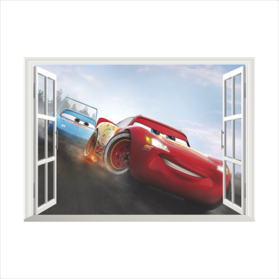 【SALE】 nancarenko1977 3D หน้าต่างรถยนต์3 Lightning Mcqueen สติ๊กเกอร์ติดผนังสำหรับตกแต่งบ้านห้องนั่งเล่นการ์ตูนพีวีซีกำแพง D Ecals ภาพจิตรกรรมฝาผนังศิลปะ DIY โปสเตอร์