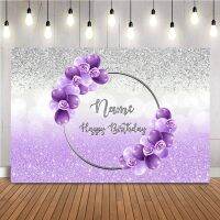 Purple Birthday Backdrop Customzie Name Sliver Glitter Shining Dots Adult Women Photo Background Sweet 16 Girls Birthday Party