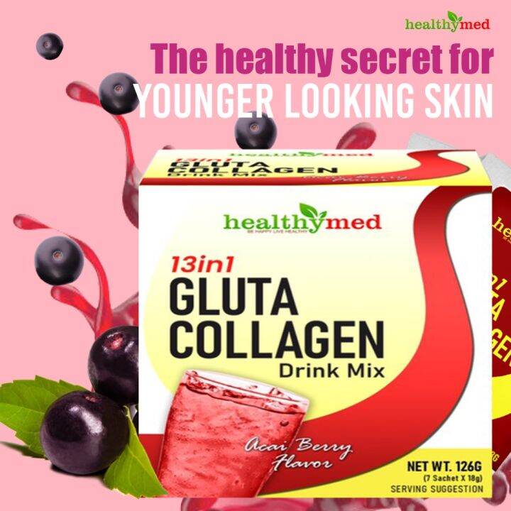 Healthymed 13in1 Gluta Collagen Drink Mix Acai Berry Flavor with Glutathione and L Carnitine