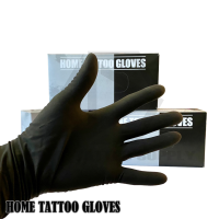 HOME TATTOO GLOVER ถุงมือ ถุงมือยาง ถุงมือยางดำ Black Latex Gloves กล่อง 50 ชิ้น ไม่มีแป้ง คุณภาพดีมาก ถุงมืออเนกประสงค์