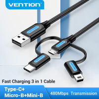 Vention USB Cable USB 2.0 A to Type C Micro B Mini B Cable Male to Male 3 in 1 FCP QC 2A Fast Charging Cord Wire 0.5m 1m for Android phone Xiaomi 10Pro Samsung Notebook S10 Huawei Mate30 Nova7 tablet MP3 Camera USB Cable Cord