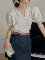 (NEW Ready Stock)  Vintage Knit New Design Sense Bubble Sleeve Short Top