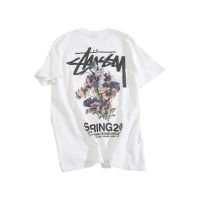 เสื้อยืดผ้าฝ้ายพิมพ์ลายแฟชั่น  STUSSY STUSSY เสื้อยืดลําลองสําหรับผู้ชายผู้หญิงแขนสั้นพิมพ์ลาย American Tide