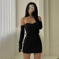 Vintage Gothic y Tube Top Women Dresses Off Shoulder Gloves Streetwear Party Dress Outfits Elegant Women Clothing Mini Dress