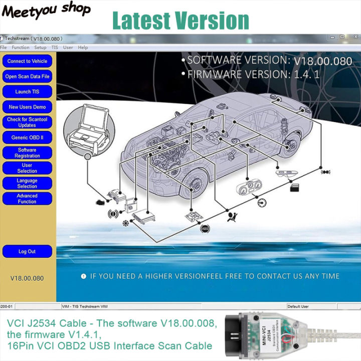 สายเคเบิลมินิ-vci-สำหรับวินิจฉัยรถ-obd2-j2534-v1-4-1เฟิร์มแวร์-obd2สายสแกนอินเตอร์เฟซ-usb-obd2-16ขา-vci