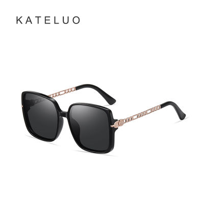 KATELUO แว่นตากันแดดโพลาไรซ์สำหรับผู้หญิง,แฟชั่นกรอบสี่เหลี่ยมขนาดใหญ่แว่นตากันแดด TR ขา A0737แว่นตากันแดดตกแต่งกลวงแกะสลัก