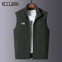 JEEP SPIRIT Warm Fleece Vest ฤดูใบไม้ร่วงและฤดูหนาวเสื้อกั๊กบาง Liner Waistcoat วัยกลางคน Polar Fleece Horse คลิป Men