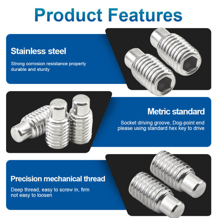 nindejin-สกรูชุดซ็อกเก็ตหกเหลี่ยมปลายสุนัข1-50ชิ้น-m3-m4-m5-m6-m8-m10-m12-m16สแตนเลสสกรูชุดปลายขยาย