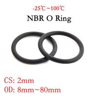 50pcs NBR O Ring Seal Gasket Thickness CS 2mm OD 8~80mm Nitrile Butadiene Rubber Spacer Oil Resistance Washer Round Shape Black Bearings Seals