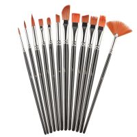 12Pcs Multi-functional Short Wood Black Stem For Beginner Gouache Watercolor Acrylic Oil Painting brush Set Nylon Hair Art Tool