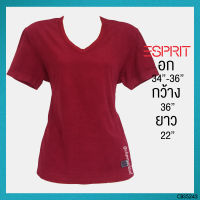 USED Esprit - Red Pile T-Shirt | เสื้อยืดสีแดง สีชมพู แขนสั้น คอวี เสื้อแขนสั้น เสื้อผ้าขน สีพื้น แท้ มือสอง