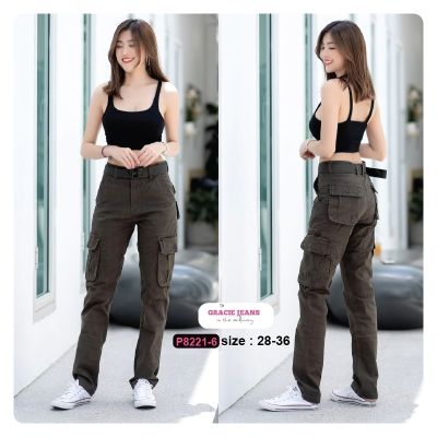 [Best Seller] กางเกงคาร์โก้ (Cargo pants) รุ่น P8221-6 ขากระบอกเล็กยืดผู้หญิง กางเกงยุทวิธี กางเกงหลายกระเป๋า กางเกงเดินป่า กางเกงขายาว กางเกงผู้หญิง