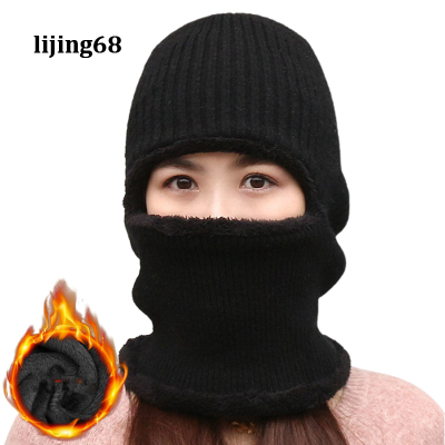Lijing หมวกป้องกันคู่ฤดูหนาวที่อบอุ่นระบายอากาศขนสัตว์ถักหมวกสำหรับผู้หญิง