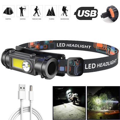Hiking fun💕 Portable MINI Powerful LED headlamp XPE + cob USB ชาร์จไฟล่าสัตว์ไฟฉายหัวกันน้ำกับหางแม่เหล็ก