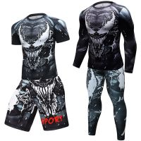 HOT★MMA BJJ Rashguard เสื้อ T + กางเกง Rash Guard Fitness Tracksuit มวยเสื้อมวยไทยการบีบอัดผู้ชาย Kickboxing ชุดกีฬา