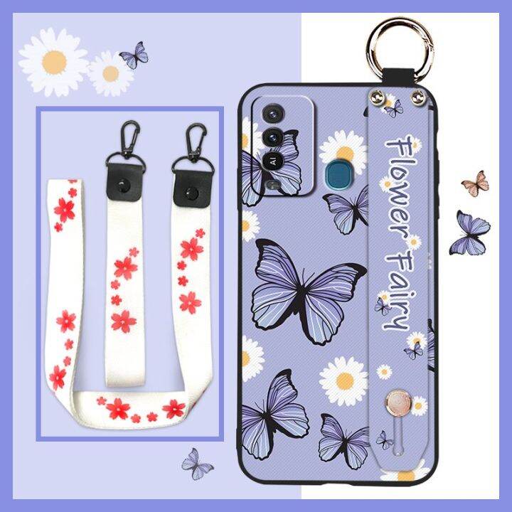 lanyard-cartoon-phone-case-for-itel-p37-pro-vision2-plus-new-arrival-back-cover-phone-holder-ring-anti-dust-sunflower